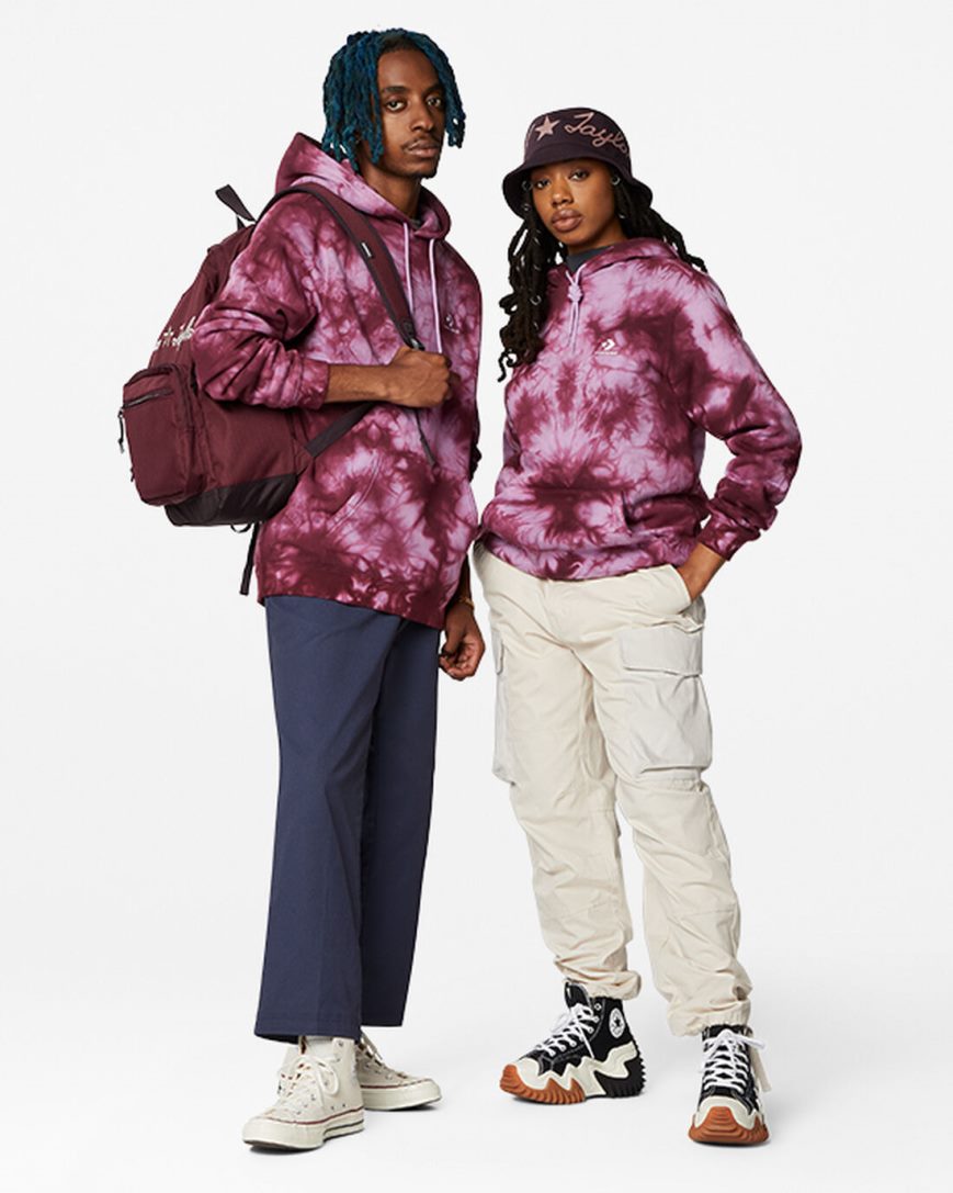 Men's Converse Go-To Star Dyed Standard Fit Fleece Pullover Hoodie Purple | AU 064E5P